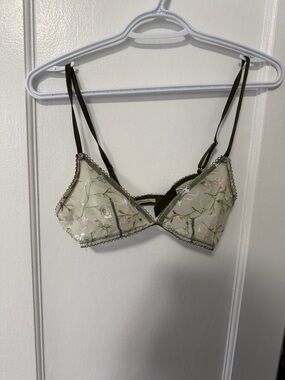 aerie Embroidered Floral Mesh Bralette - Olive & Cream